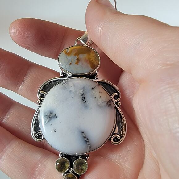 Handmade Pendant with Dendritic Opal & Agate Accents – Silver Natural Stone - Picture 10 of 10